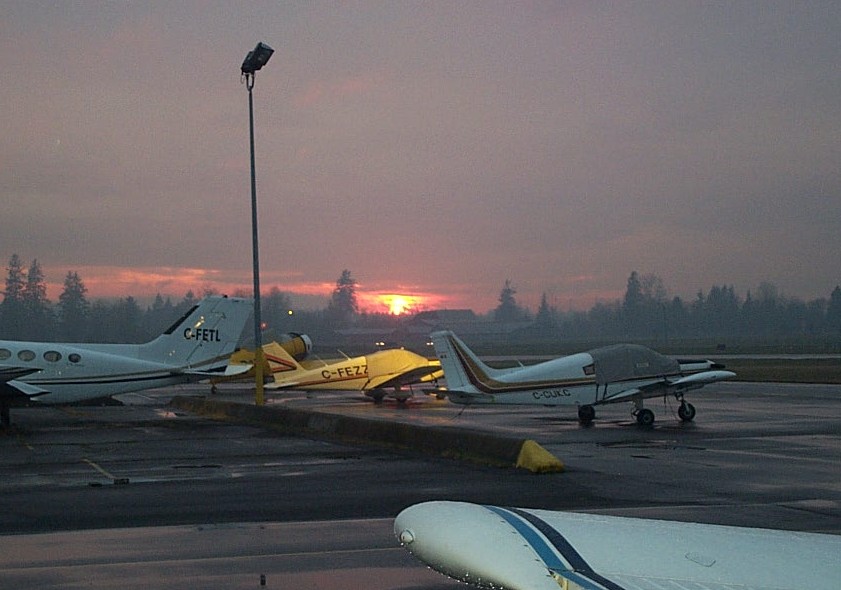 Winter Sunset on the ramp at Langley Flying School